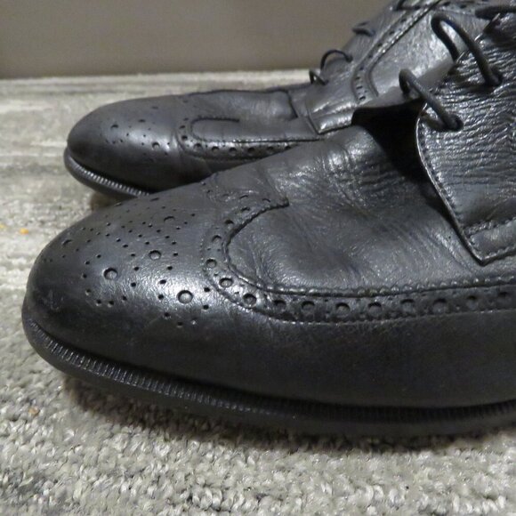 SALVATORE FERRAGAMO Black Leather Wingtip Brogue Oxford Shoes - Size US 9.5 D - Picture 3 of 16